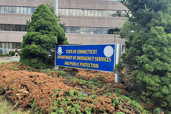 Up close image of the State of Connecticut's Department of Emergency Services and Public Protection sign at their headquarters.