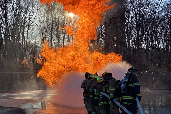 Firemen putting out fire.