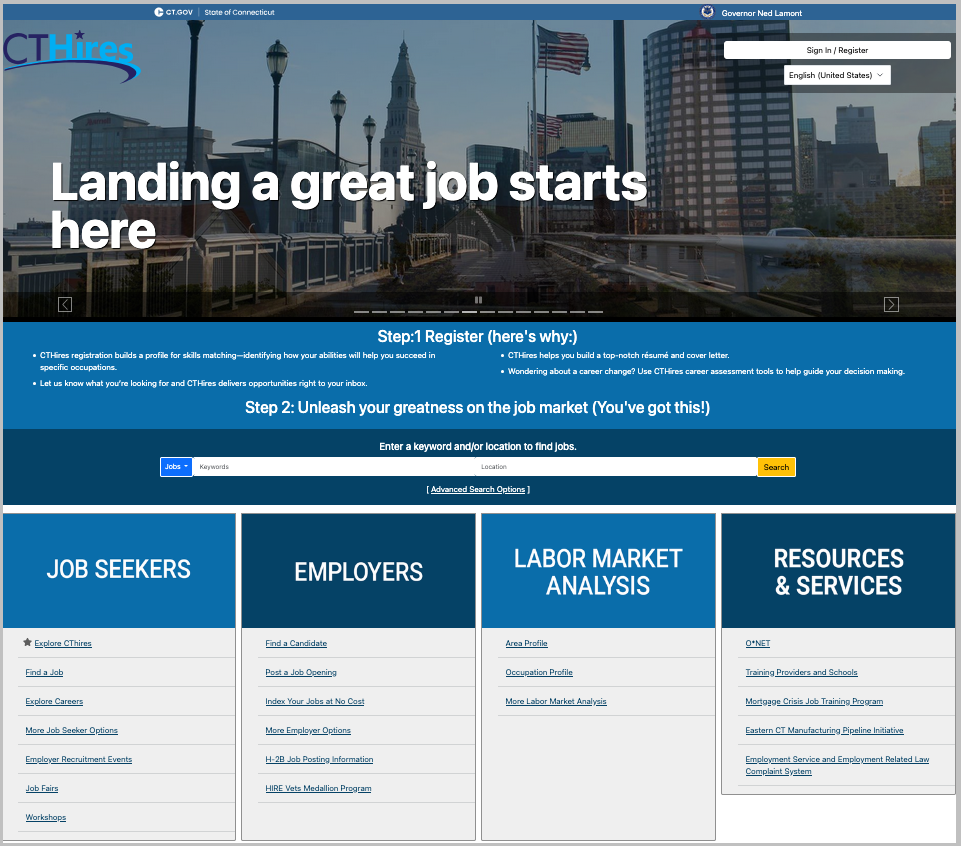 Screenshot of CTHires page