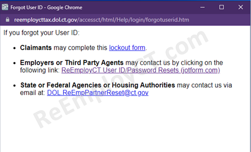 ReEmployCT User ID/Password Resets (jotform.com) link