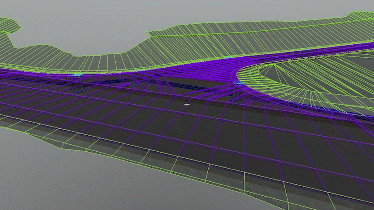 A looping animation displaying a 3D model of a roadway with drainage structure beneath