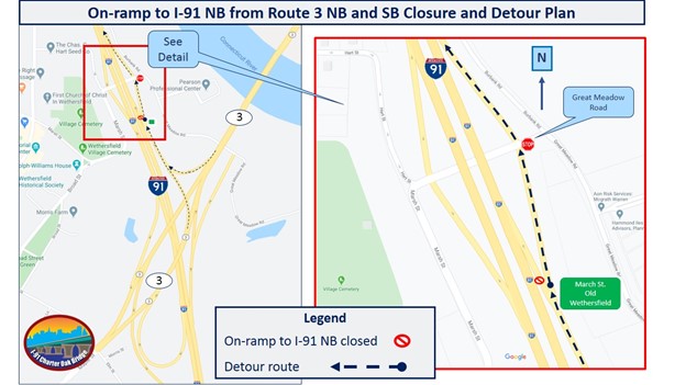 Aerial map view showing detour route
