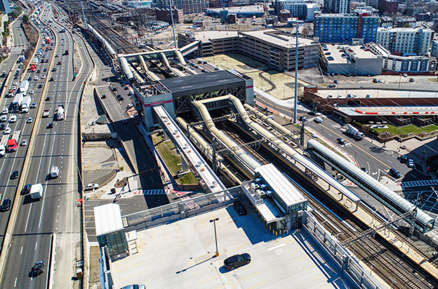 aerial view of the Stamford Transportation Center