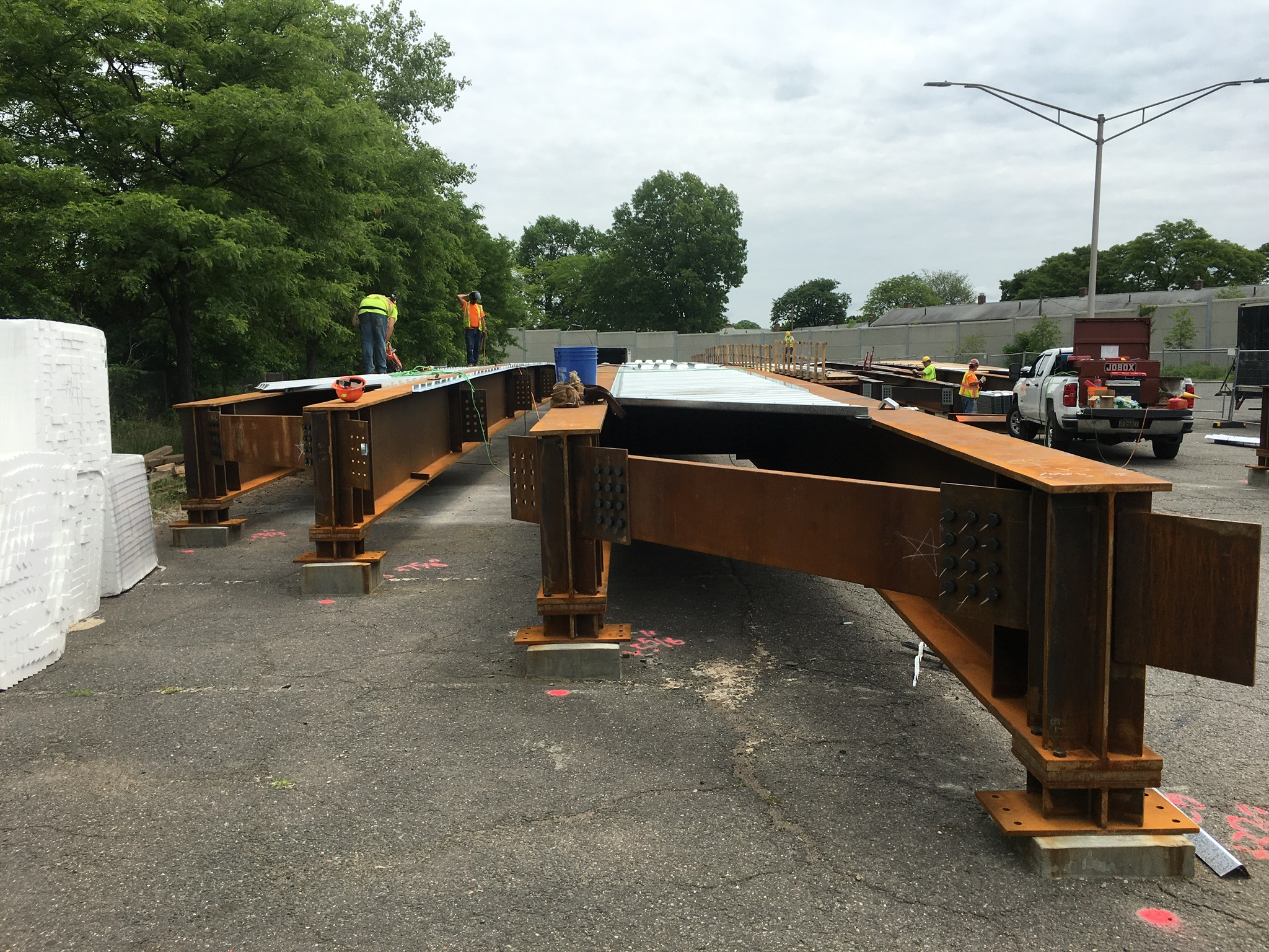 East Hartford Bridge 02369 6-7-18, Park-and-Ride yard structural steel prefabrication