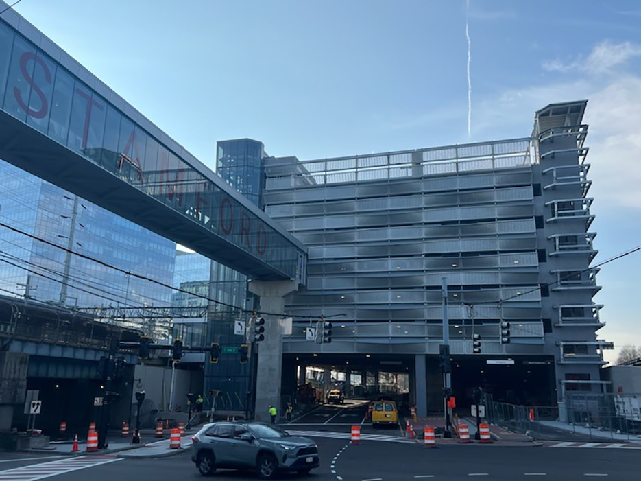 View of New Garage Looking West from Washington Boulevard (December 2023)
