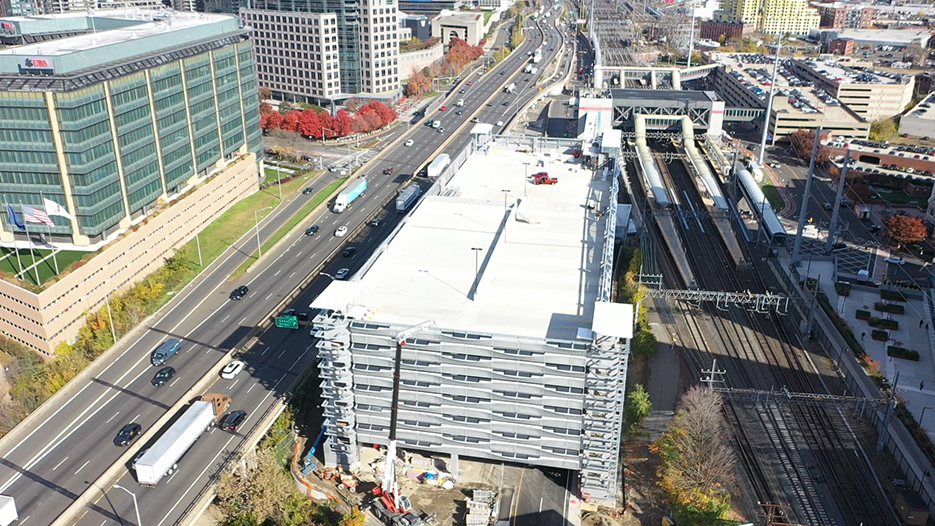 Aerial View of New Garage Looking East (December 2023)