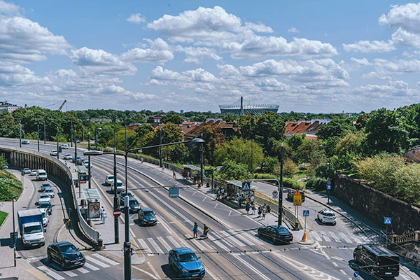 aerial view of city street