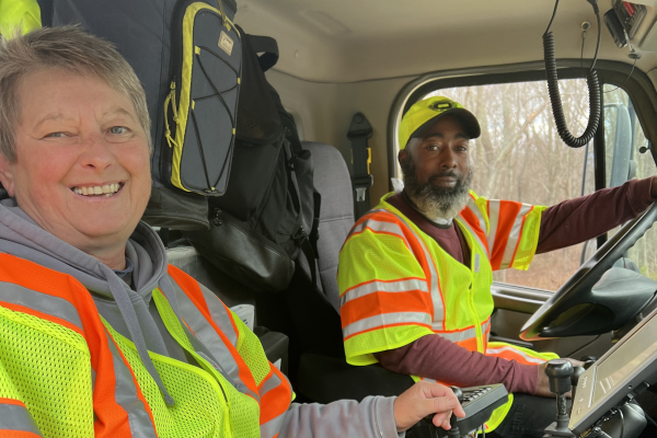 two CTDOT workers in a work truck