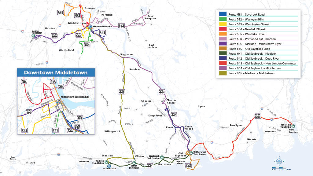 Map of Tap & Ride contactless fare payment service areas and River Valley Transit routes
