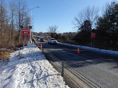 Wrong Way Sign with Flashers