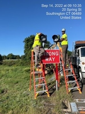 Wrong Way Sign Install