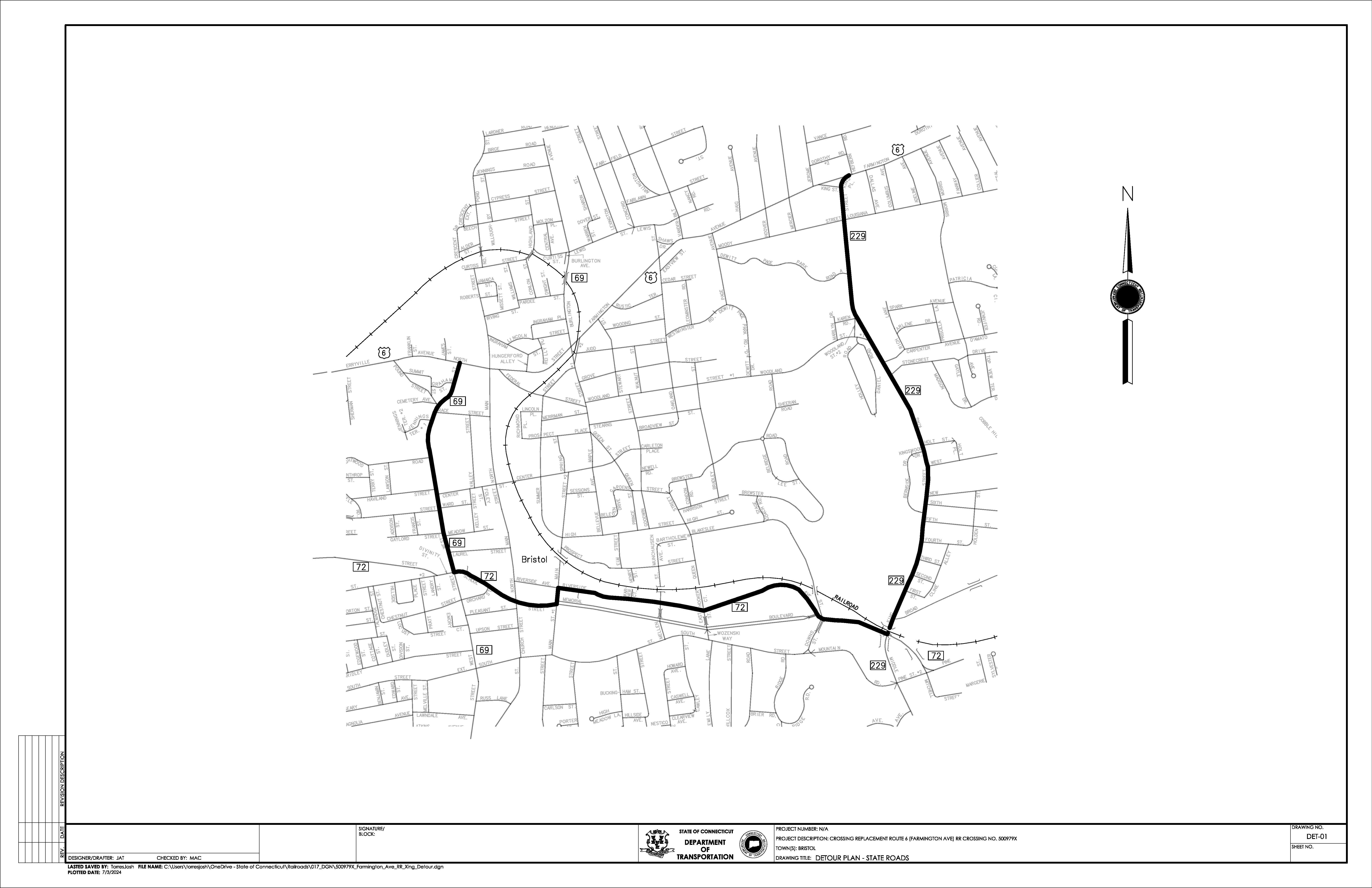 Map showing Route 6 (Farmington Avenue) Detour