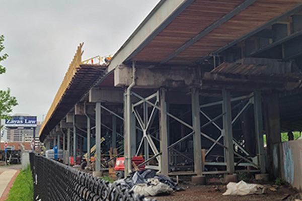 View of I-91SB construction from the sidewalk on Van Dyke Avenue looking towards Hartford.