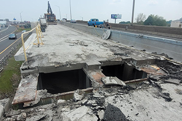 Bridge demolition on the Whitehead Highway on-ramp to I-91SB.
