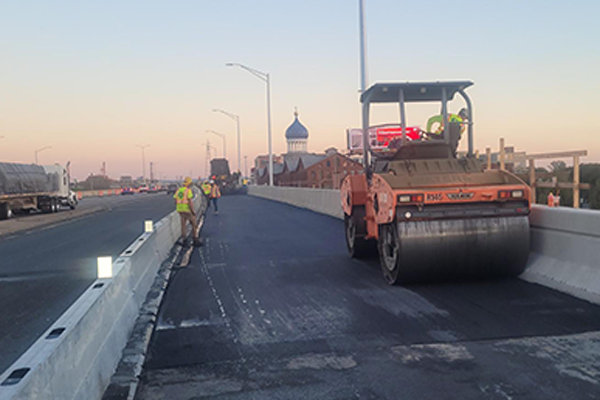 Paving continues on the Whitehead Highway on-ramp to I-91 SB.