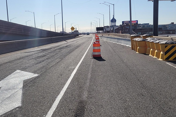 Temporary work area on the Whitehead Highway on-ramp to I-91SB
