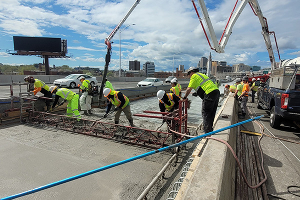 Concrete pours for the new bridge deck.