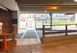 Temporary accessible route from the parking garage to Station Place
