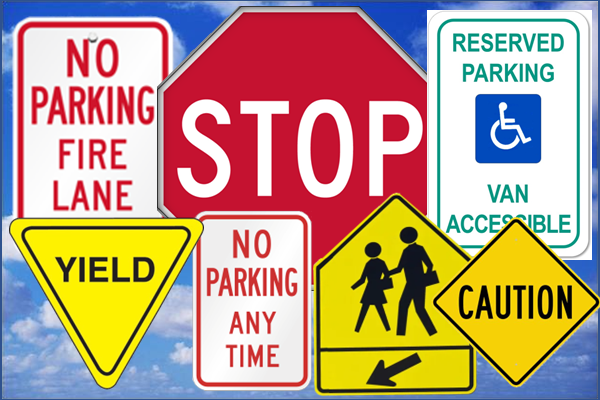 Catalog of signs with various road signs