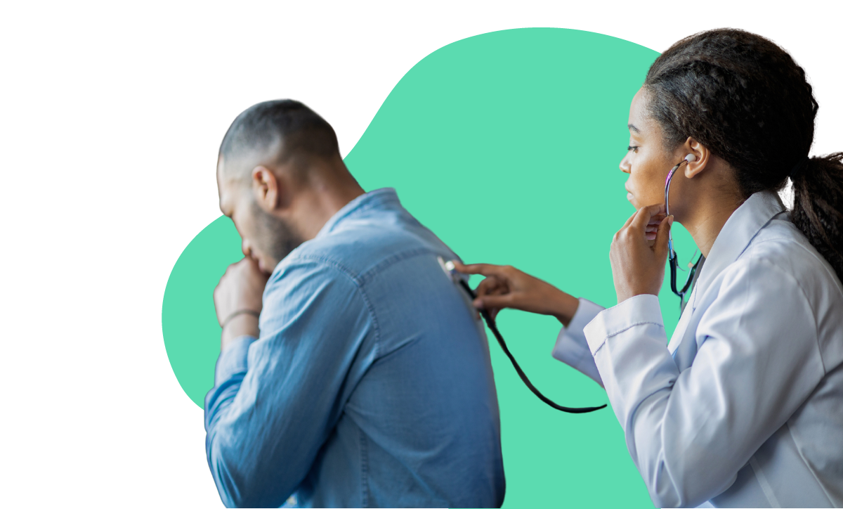 Doctor listens to patient cough