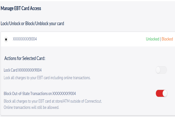 screen showing radial button selected to block out-of-state transactions