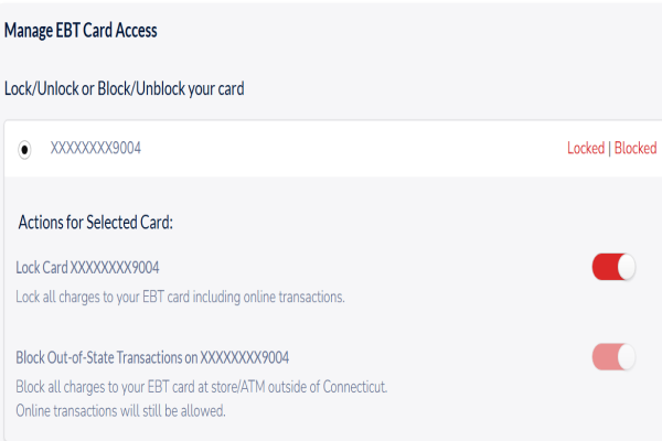 screen showing radial button selected to lock all charges to your EBT card