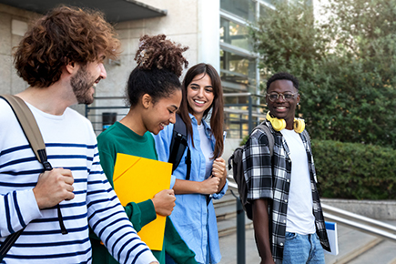Students walking together on campus.