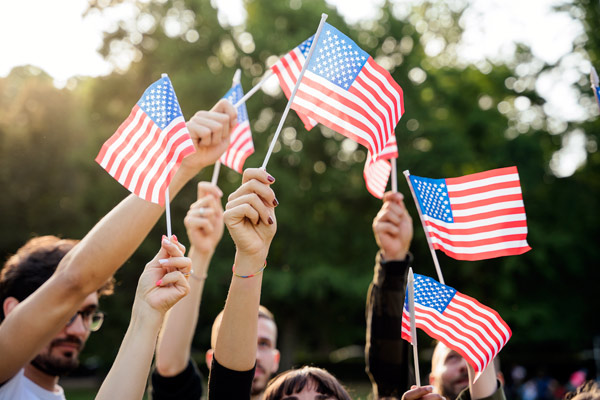 People waving flags