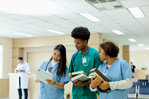 Healthcare professionals in hospital.