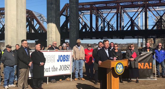 Governor Lamont at the Devon Bridge in Milford