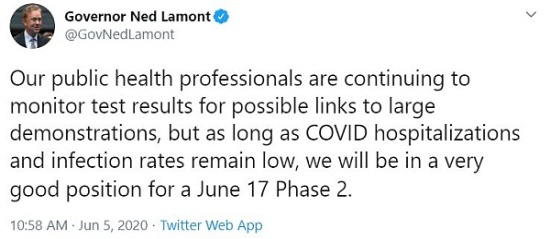 Tweet from Governor Lamont