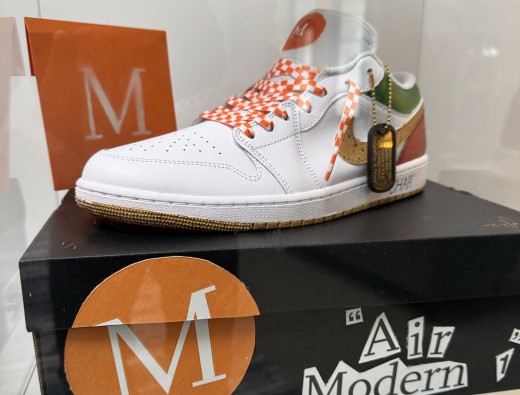 Custom-designed Nike Air Jordan 1's featuring Connecticut pizza-inspired elements