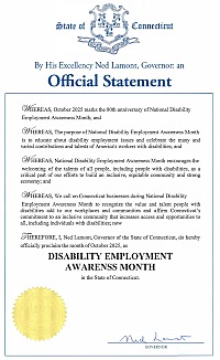 Proclamation from Governor Lamont declaring Disability Employment Awareness Month