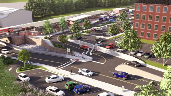 Aerial rendering of the new Enfield Train Station.