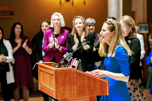 Lt. Governor Bysiewicz giving a speech at the Woodbridge Vietnam Veterans Ceremony