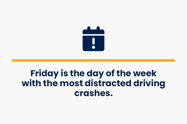 friday is the day of the week with the most distracted driving crashes - crash course distracted driving facts