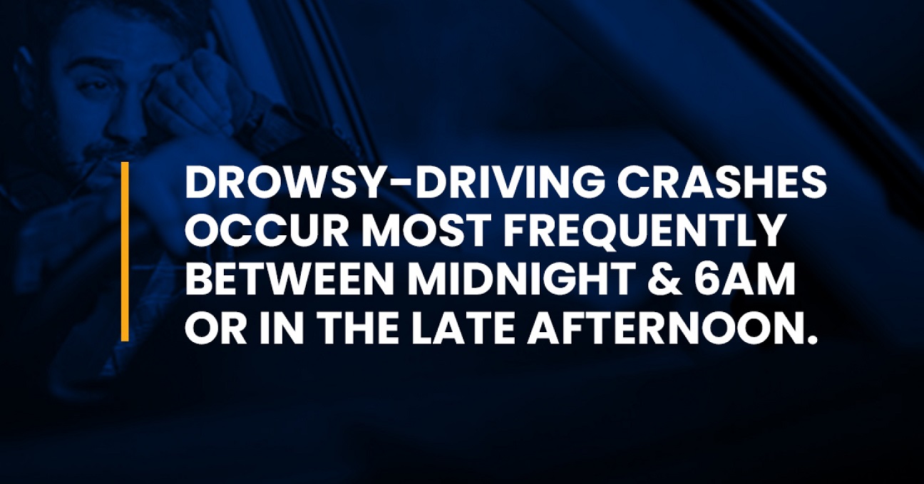 drowsy driving crashes occur most frequently between midnight & 6 am or in the late afternoon