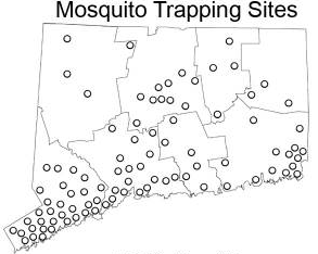 Map of 91 mosquito trapping sites operated by CAES.