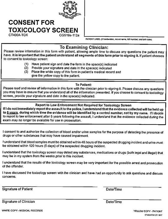 Consent for Toxicology Screen