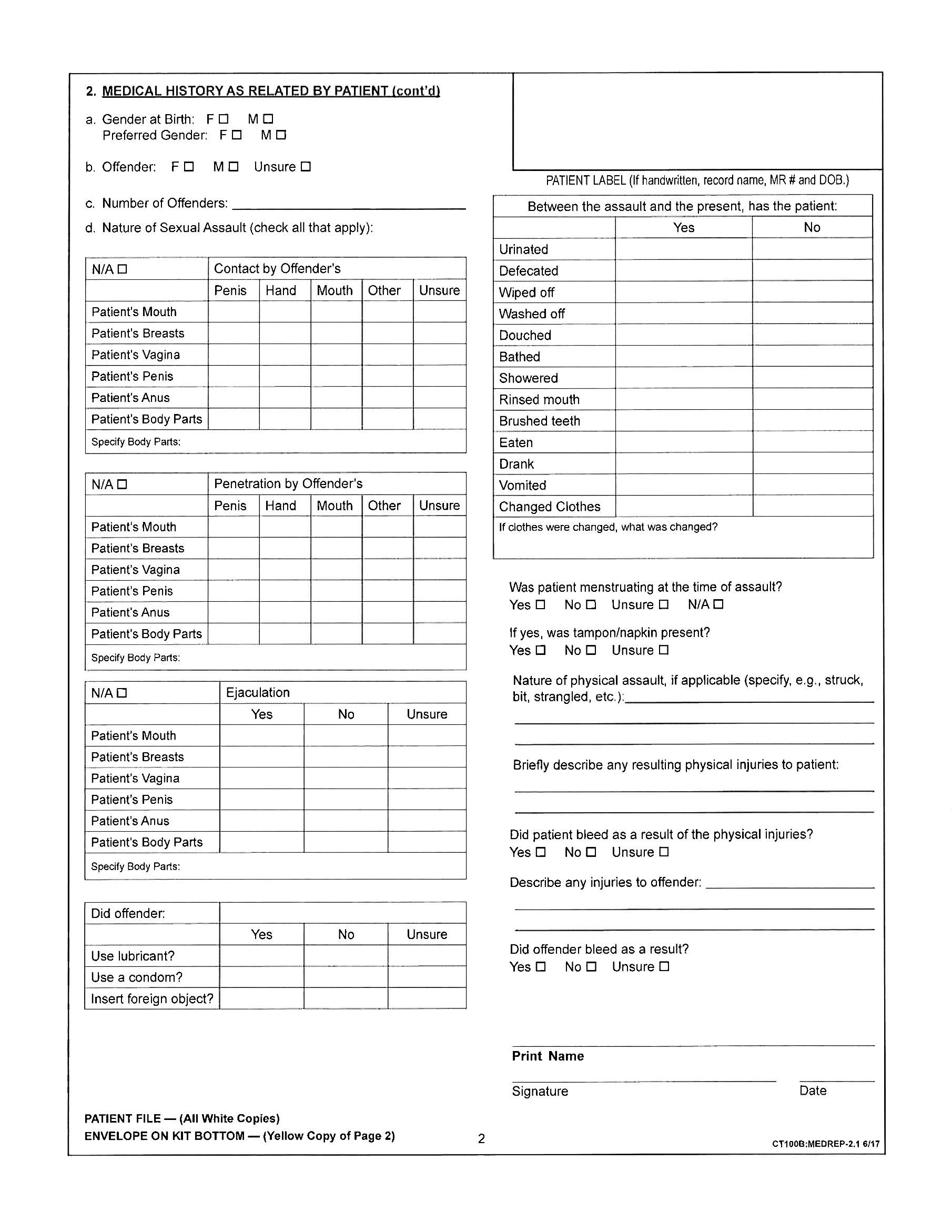 Sexual Assault Medical Report - Page 2