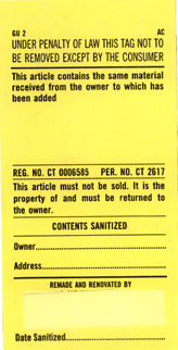 reupholsterer yellow label