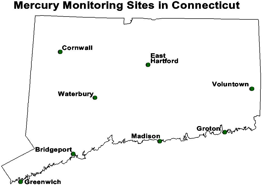 Map - Mercury monitoring sites in Connecticut