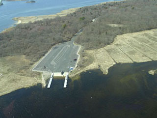 An aerial view of the Barn Island boat launch.