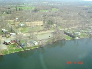 An aerial view of the Beseck Lake boat launch.