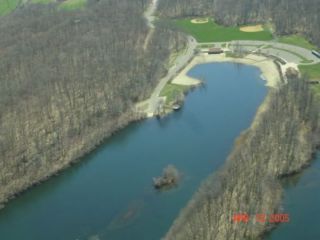 An aerial view of the Crystal Lake boat launch.