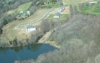 An aerial view of the Dooley Pond boat launch.