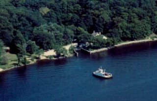 An aerial view of the Hadlyme Ferry boat launch.