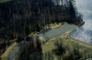 An aerial view of the Mono Pond boat launch.