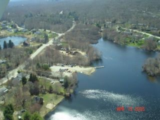 An aerial view of the Pattagansett Lake boat launch.