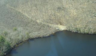 An aerial view of the Uncas Lake boat launch.